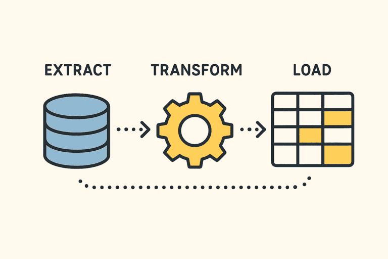 Simple illustration showing data flowing through transformation steps without complex pipeline infrastructure