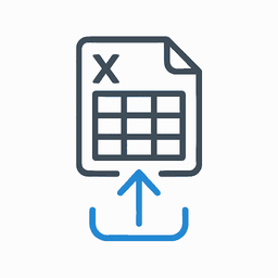 Clean icon of a spreadsheet template being uploaded with an upward arrow